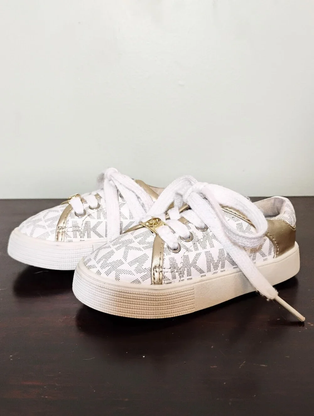 Michael Kors Baby Girls Jem Rally Gold & White Sneakers - Size 6 Baby Girl